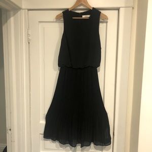 Just Fab pleated black chiffon midi dress